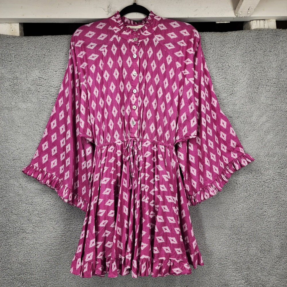 Charina Sarte Women's‎ Small Pink Diamond Print Long Sleeve Mini Dress